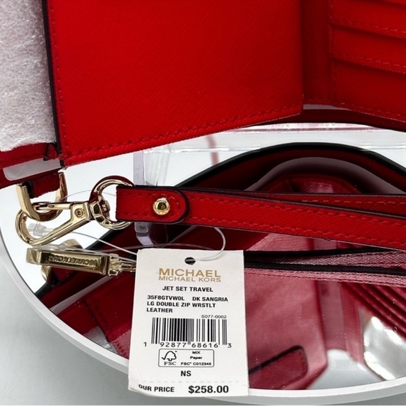 Michael Kors Large Double Zip Wallet Wristlet Red/Gold - Picture 9 of 9